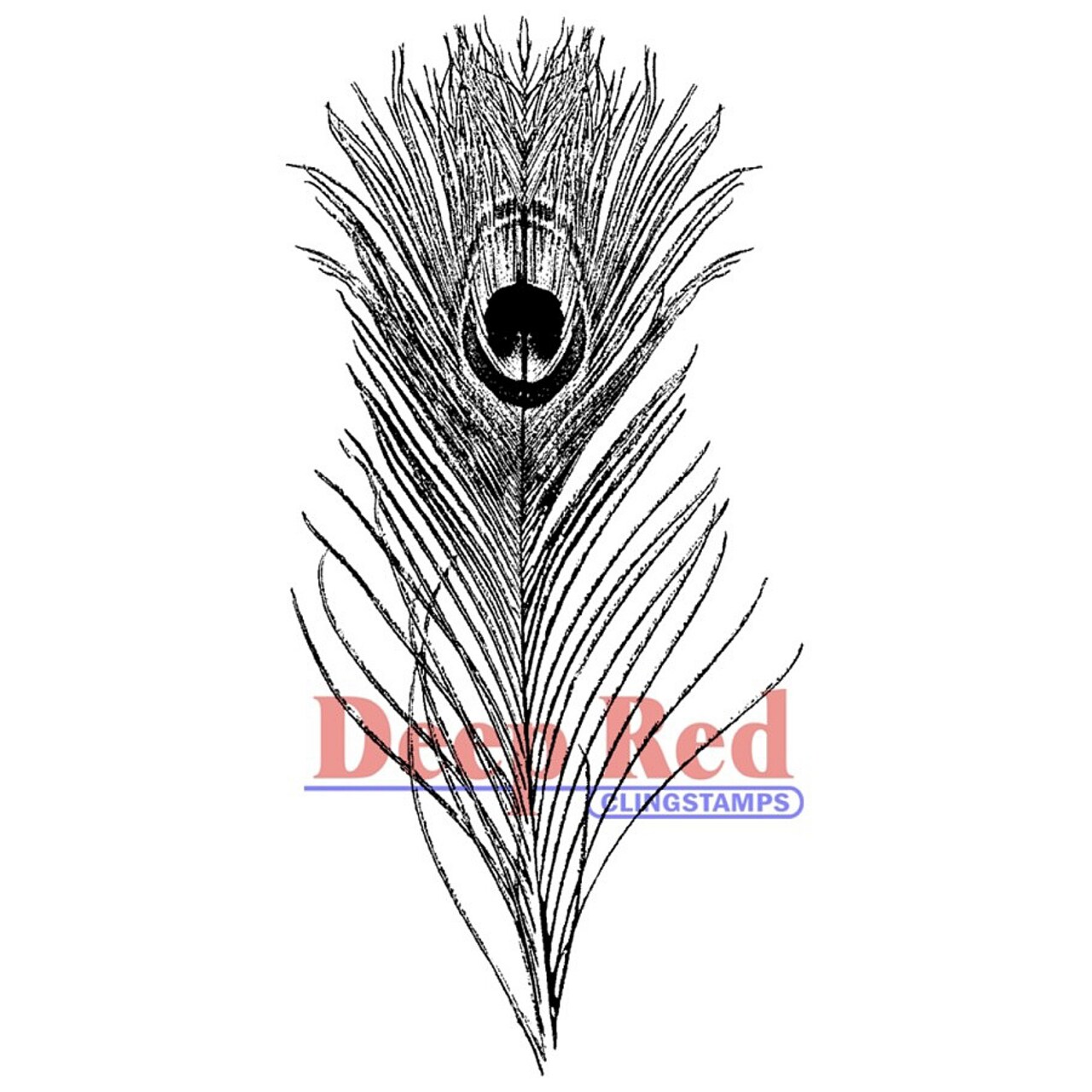 Deep Red Stamps Peacock Feather Rubber Cling Stamp 1.5 x 3.2 inches